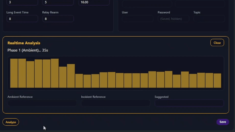 FortSense assisted calibration software showing perimeter event tuning